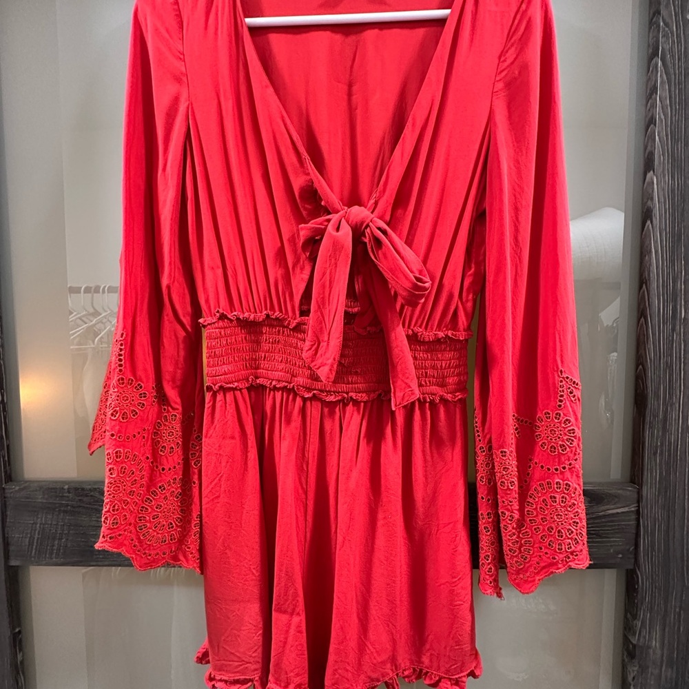 Red Tie-Front Boho Romper